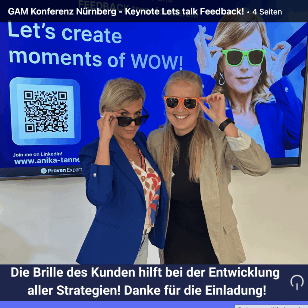 „Anika Tannebaum auf der Bühne – Keynote Speakerin für Customer Service, CX & Leadership bei der GAM Konferenz in Nürnberg.“